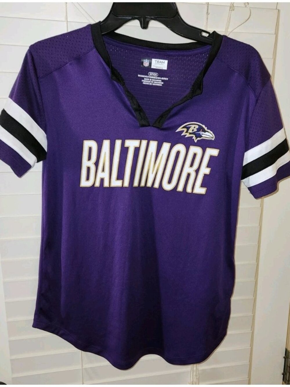 NFL BALTIMORE RAVENS Football Draft Me Shirt Womens SMALL Purple Logo (NO LACES)